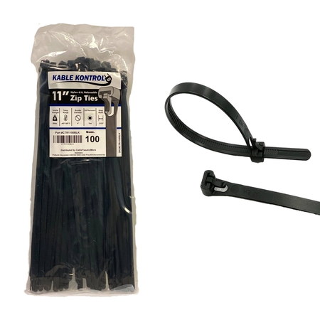 Kable Kontrol Kable Kontrol® Releasable Reusable Zip Ties - 11" Long - 50 Lbs Tensile Strength - 100 pack - UV Black CTR1100BLK